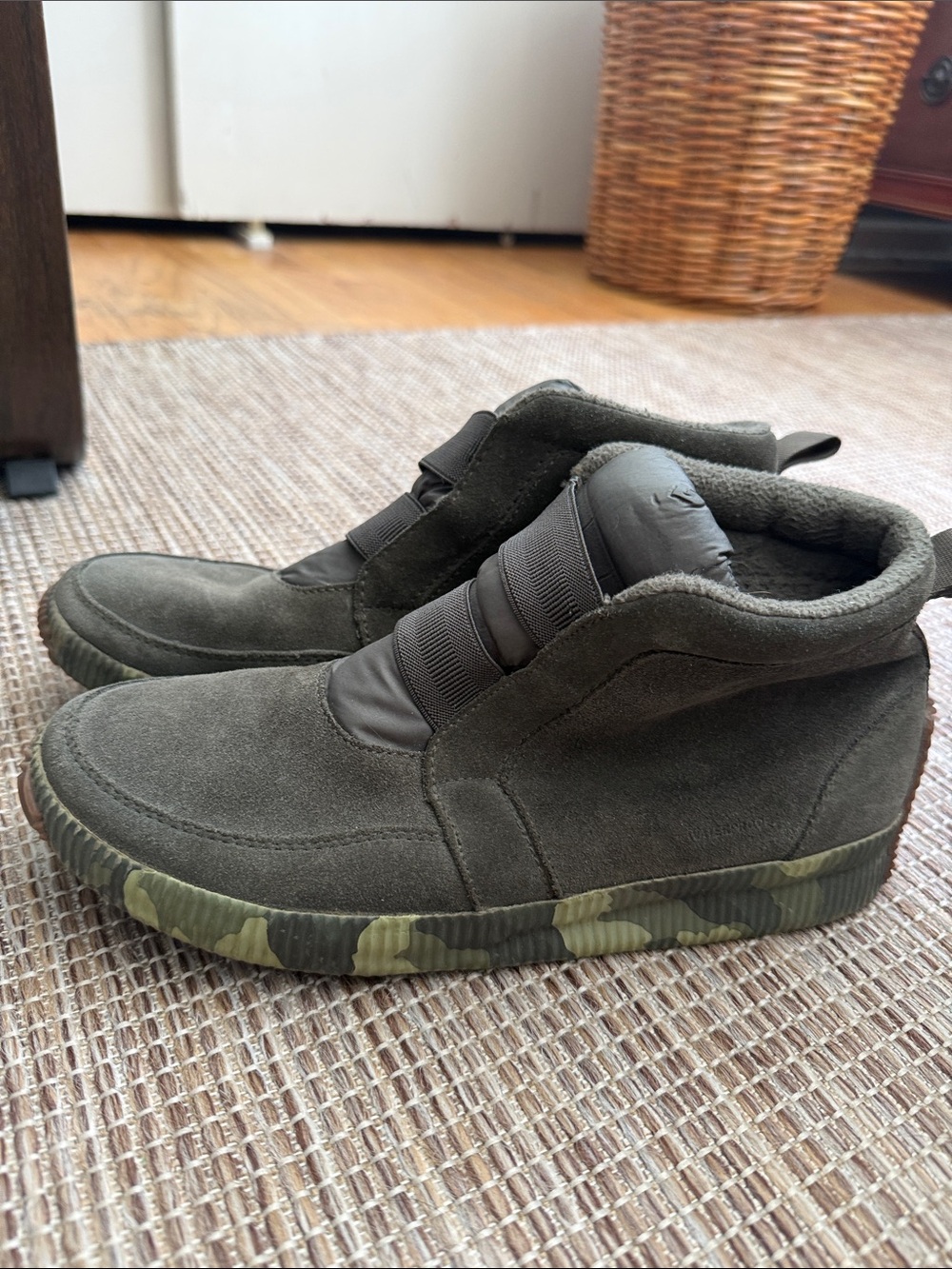 Women’s Sorel Out N About Waterproof Suede Booties with Camouflage Sole size 10